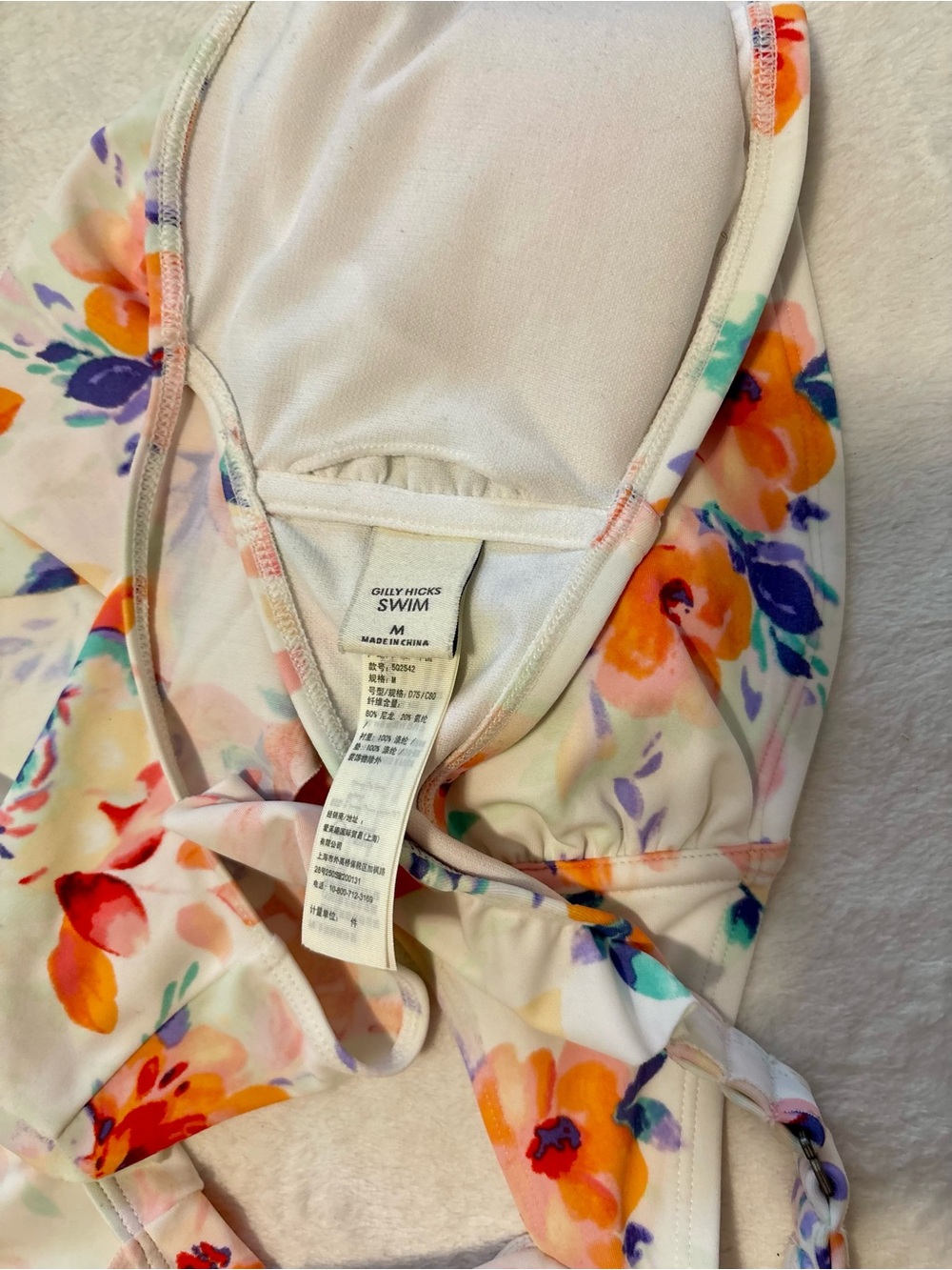 Gilly Hicks Floral Ruffle Bandeau Swim Top - White with Orange, Purple, Pink - Picture 5 of 6